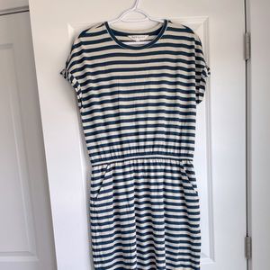 DownEast Blue & Cream Striped Dress with Pockets
